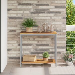 Kültéri asztal természetes és szürke 35x80x75 cm tömör fa és acél