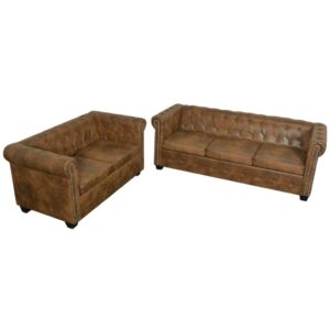 2 és 3 személyes chesterfield kanapé szett barna