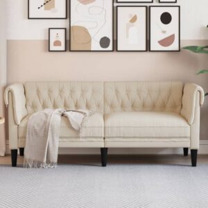 2 személyes krémszínű szövet chesterfield kanapé