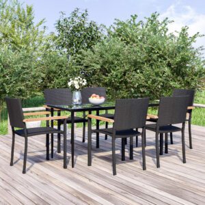 7 részes fekete polyrattan kerti étkezőgarnitúra