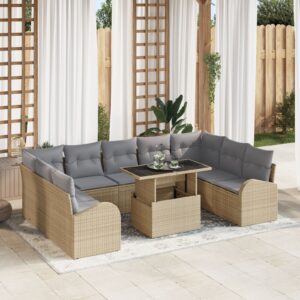 10 darabos kert sofa szett párnákkal bézs polyrattan