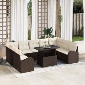 10 darabos kerti sofa szett párnákkal barna poli rattan