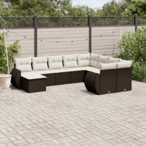 10 részes barna polyrattan kerti ülőgarnitúra párnákkal