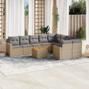 10 részes bézs polyrattan kerti ülőgarnitúra párnával