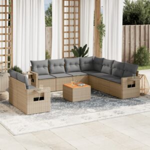 10 részes bézs polyrattan kerti ülőgarnitúra párnával