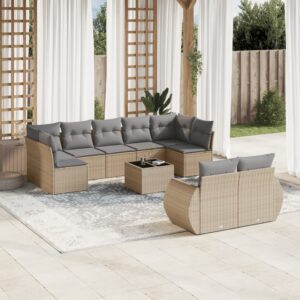 10 részes bézs polyrattan kerti ülőgarnitúra párnával