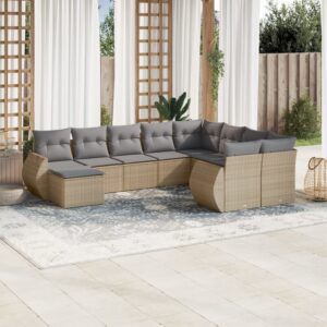 10 részes bézs polyrattan kerti ülőgarnitúra párnával