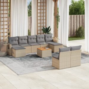 10 részes bézs polyrattan kerti ülőgarnitúra párnával