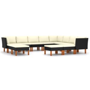 12 részes fekete polyrattan kerti ülőgarnitúra párnákkal