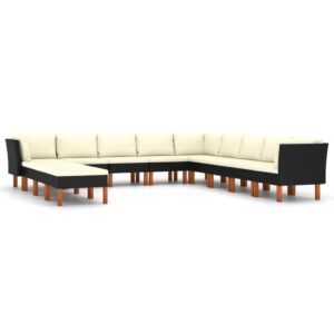 12 részes fekete polyrattan kerti ülőgarnitúra párnákkal