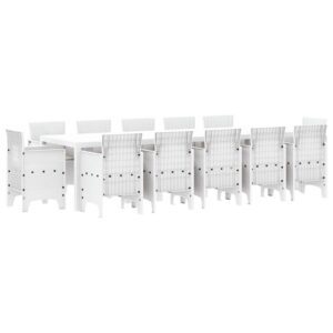 13 részes kerti étkező szett kárpitokkal fehér polirattan