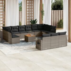 14 részes szürke polyrattan kerti ülőgarnitúra párnákkal