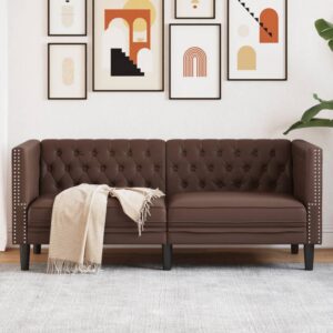 2 személyes barna műbőr chesterfield kanapé