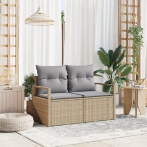 2-személyes kerti kanapé párnákkal bézs poly rattan