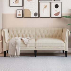 2 személyes krémszínű szövet chesterfield kanapé