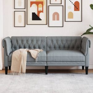 2 személyes világosszürke szövet chesterfield kanapé