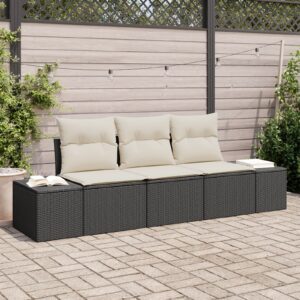 3 darabos kert kanapé szett párnákkal fekete poli rattan