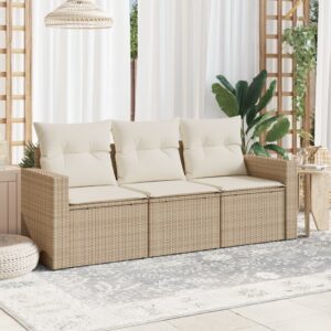 3 részes bézs polyrattan kerti ülőgarnitúra párnákkal