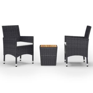 3 részes fekete polyrattan és akácfa bisztrószett