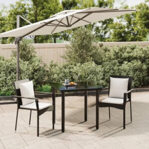 3 részes fekete polyrattan kerti étkezőgarnitúra párnákkal