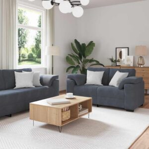 3 részes sötétszürke bársony ülőgarnitúra párnákkal