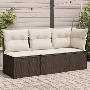 3 személyes barna polyrattan kerti kanapé párnával