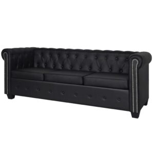 3 személyes fekete chesterfield műbőr kanapé