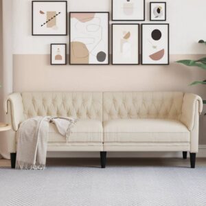 3 személyes krémszínű szövet chesterfield kanapé