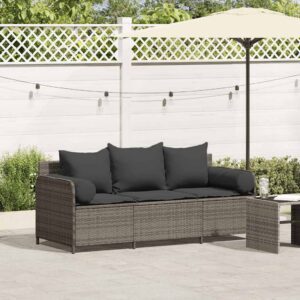 3 személyes szürke polyrattan kerti kanapé párnával