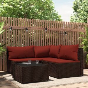 4 részes barna polyrattan kerti ülőgarnitúra párnákkal