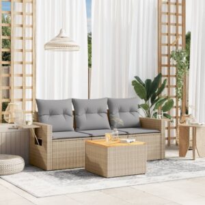 4 részes bézs polyrattan kerti ülőgarnitúra párnákkal