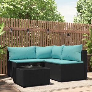 4 részes fekete polyrattan kerti ülőgarnitúra párnákkal