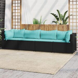 4 részes fekete polyrattan kerti ülőgarnitúra párnákkal