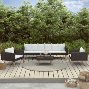 4 részes fekete polyrattan kerti ülőgarnitúra párnákkal