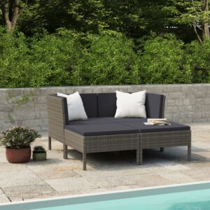 4 részes szürke polyrattan kerti bútorszett párnákkal