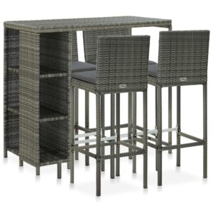 5 darabos szürke polyrattan kerti bárszett párnákkal
