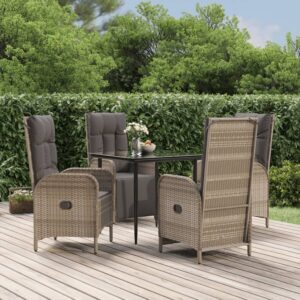 5 részes fekete és szürke polyrattan kerti étkezőszett párnával