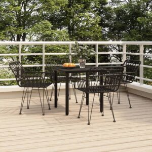 5 részes fekete polyrattan kerti étkezőgarnitúra