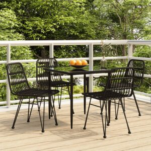 5 részes fekete polyrattan kerti étkezőgarnitúra