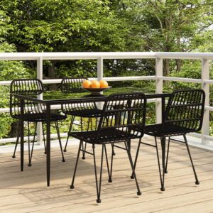 5 részes fekete polyrattan kerti étkezőgarnitúra