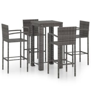 5 részes szürke polyrattan kültéri bárszett kartámasszal
