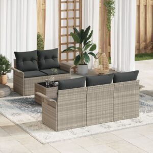6 darabos kert kanapé szett párnákkal világosszürke poly rattan