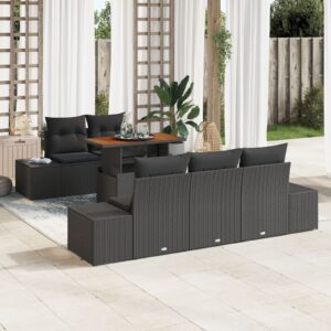 6 darabos kerti kanapé szett párnákkal fekete poly rattan