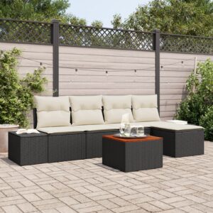 6 részes kerti sofa szett párnákkal fekete poli rattan akácia