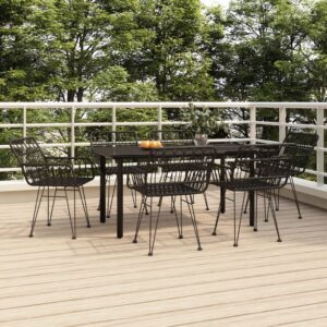 7 részes fekete polyrattan kerti étkezőgarnitúra