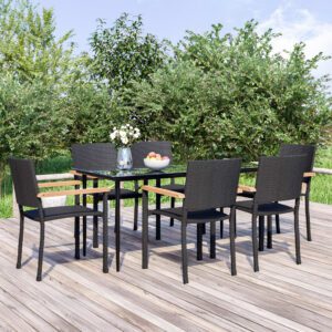 7 részes fekete polyrattan kerti étkezőgarnitúra