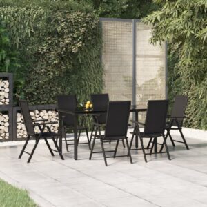 7 részes fekete polyrattan kerti étkezőgarnitúra