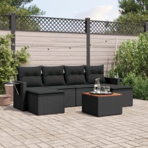 7 részes fekete polyrattan kerti ülőgarnitúra párnával