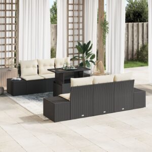 7 részes kerti kanapé szett párnákkal fekete polirattan