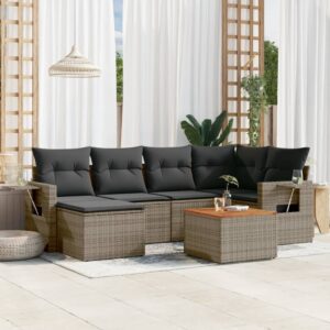 7 részes szürke polyrattan kerti ülőgarnitúra párnákkal